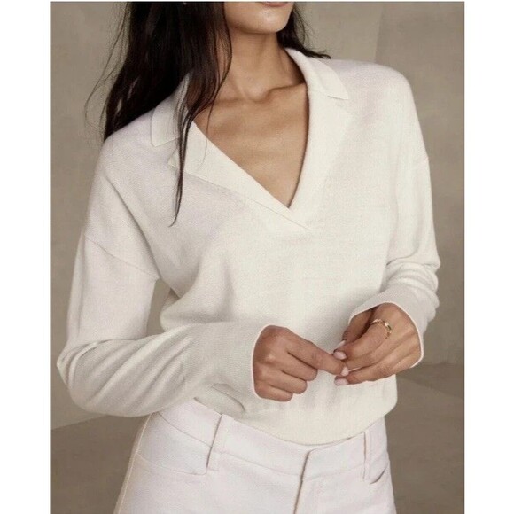 Banana Republic Sweaters - NWT Banana Republic Women's M Bella Merino Wool Polo Sweater Light Pink